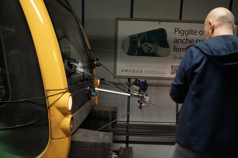 Janus’ House – camera rig mounted on subway train during shoot