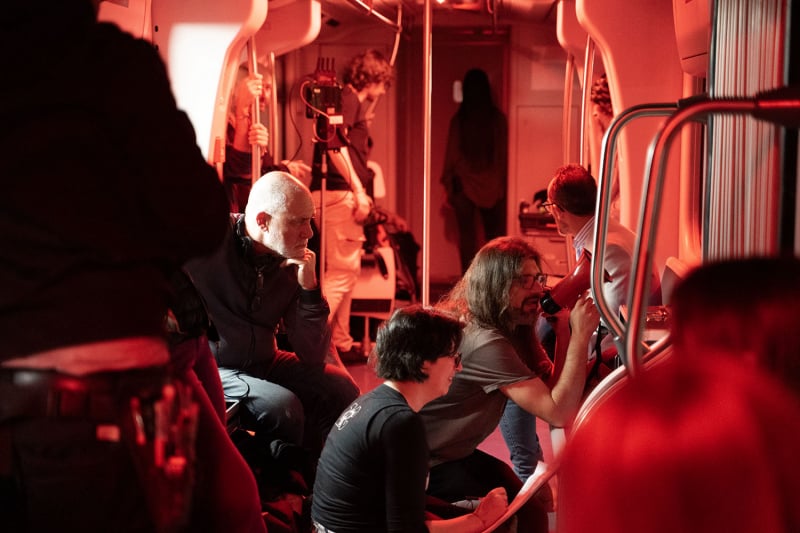 Janus’ House – filming inside subway carriage with cast and crew