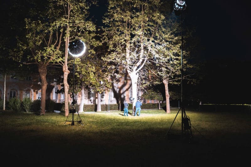 Janus’ House film set – night exterior scene being filmed in historic villa garden