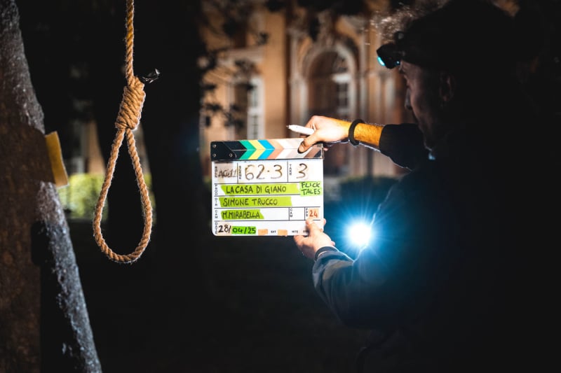 Janus’ House – clapperboard and prop on location during night shoot
