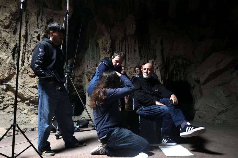 Janus’ House – director and actors on location during cave scene