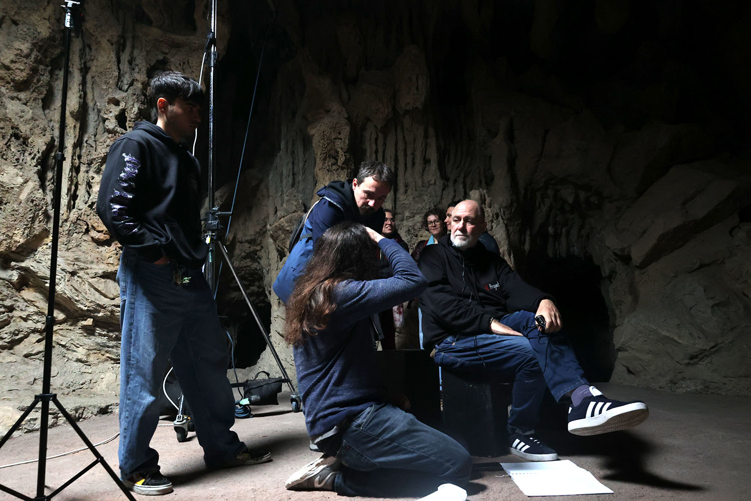Janus’ House – director and actors on location during cave scene